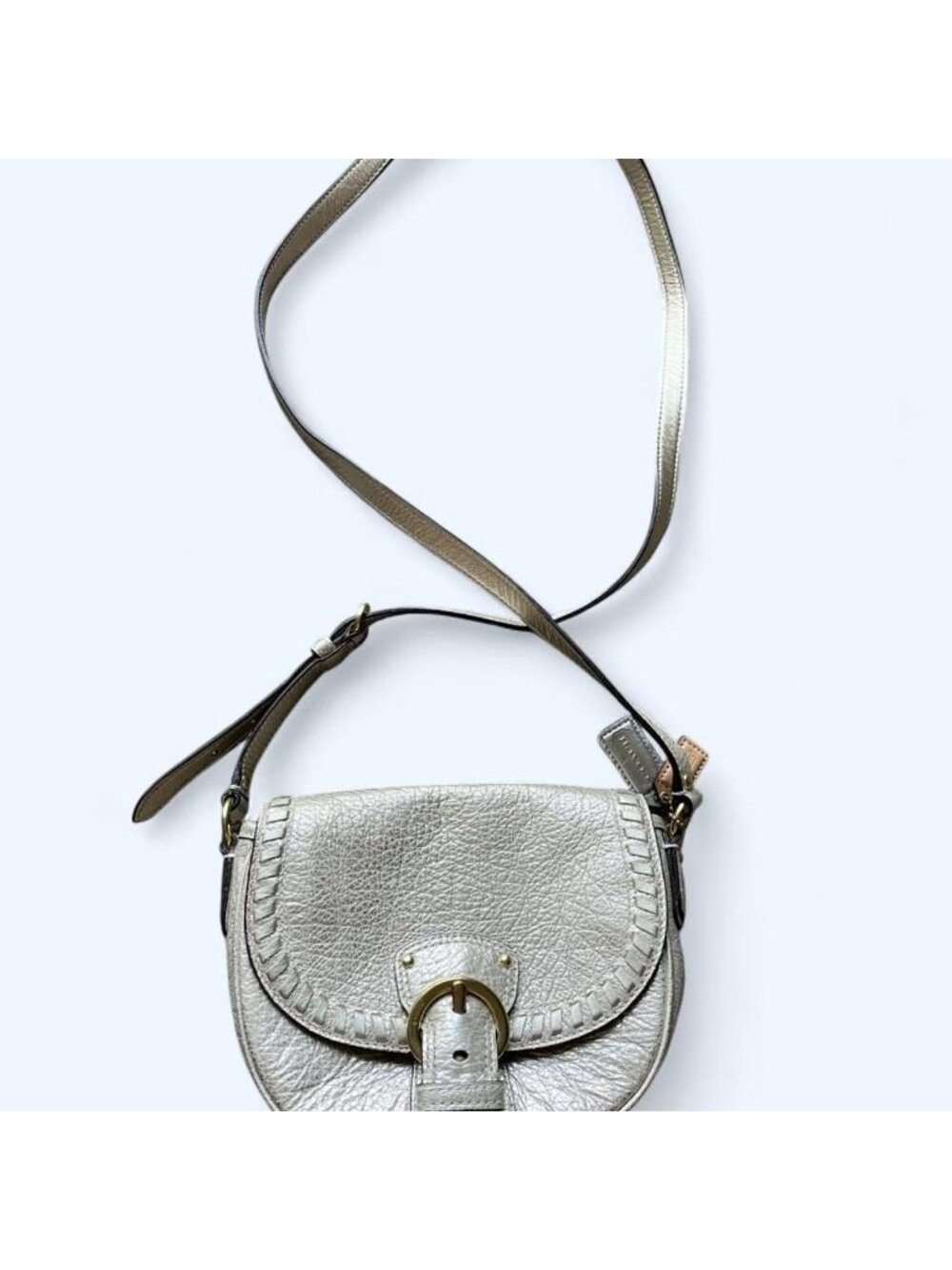 Coach Poppy Metallic Silver‎ Whipstitch Leather Crossbody Bag Y2K Old Money Cute